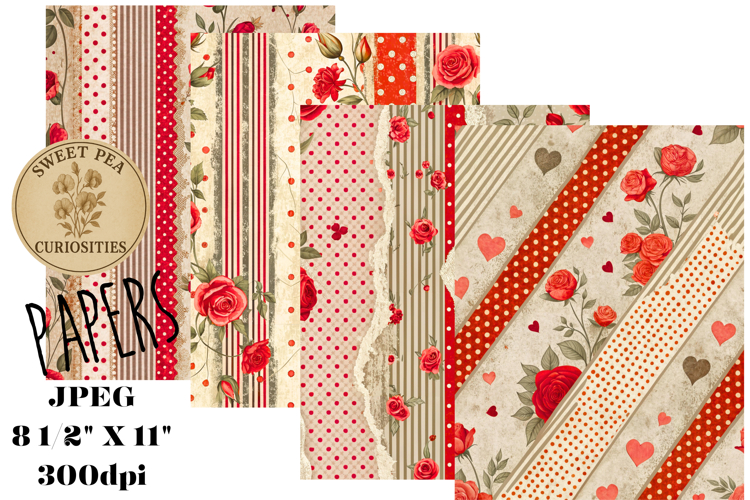 Valentines, Shabby Chic, Papers, Junk Journal