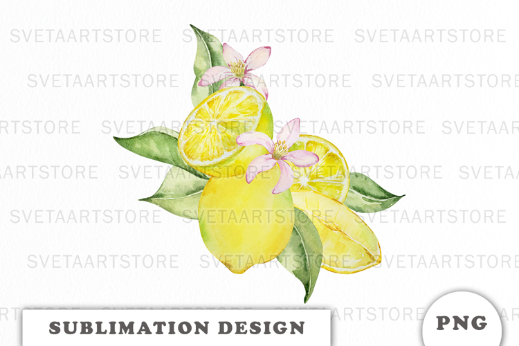 Watercolor Lemons composition png