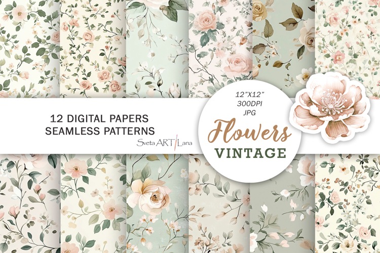 Watercolor Vintage Floral Seamless Patterns