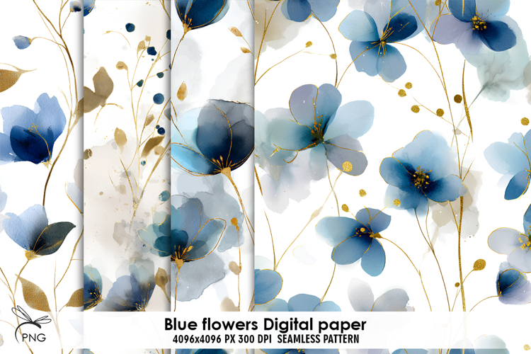 Blue flowers digital paper, background clipart