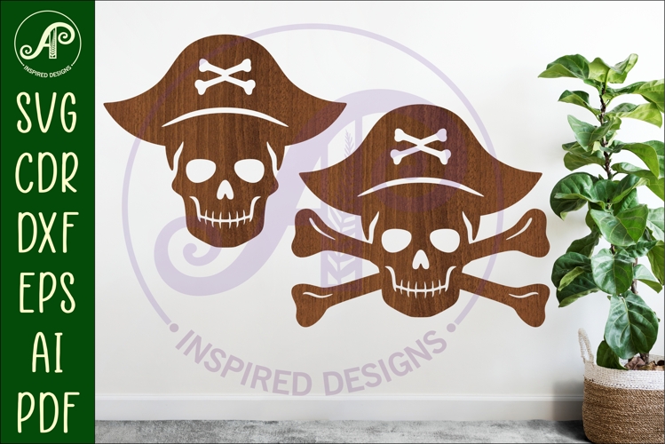 Pirate jolly roger silhouette laser cut outs SVG file