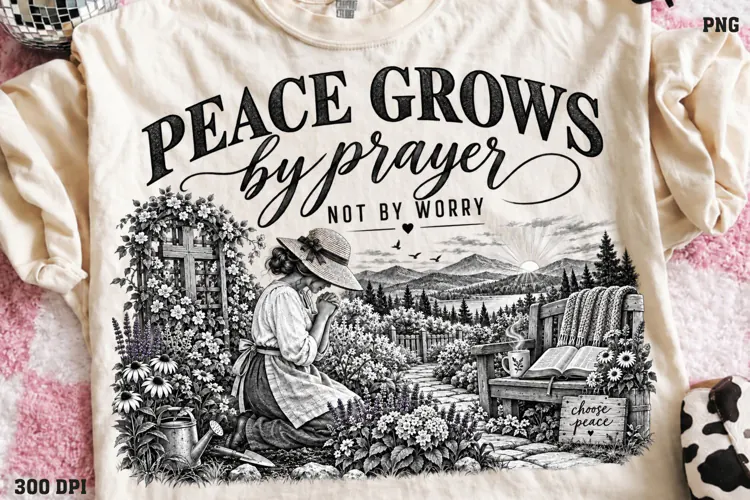 Peace Grows by Prayer Shirt PNG, Praying Woman Christian Shi