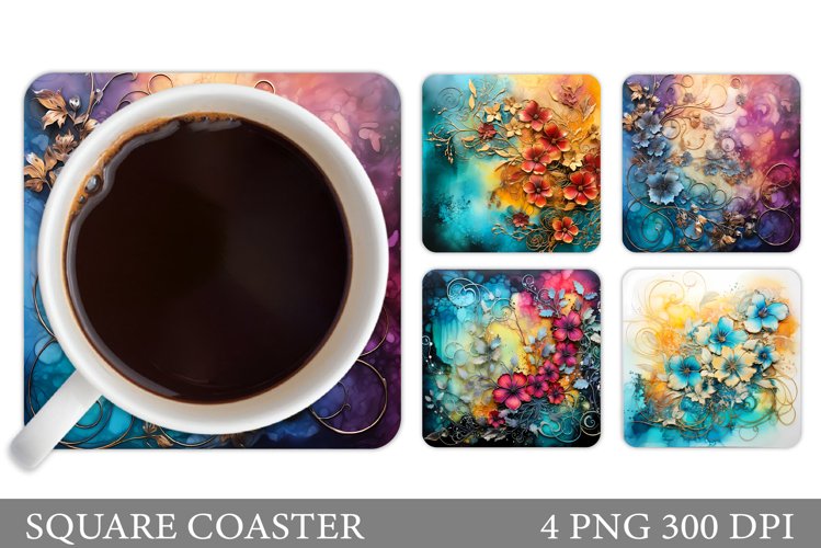 Flowers Coaster Sublimation. Alcohol Ink Coaster Design
