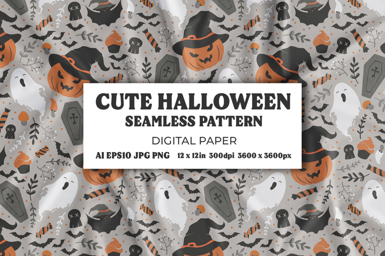 Seamless Halloween Digital Paper, Cute Pattern Design