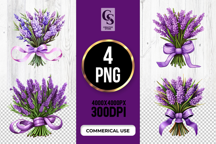 Lavender Flower With Ribbons Clipart Sublimation PNG