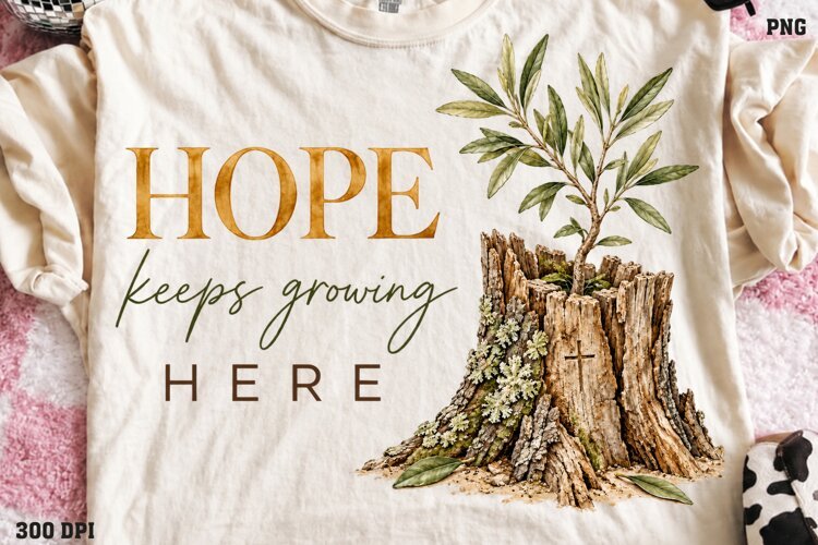 Hope Keeps Growing Here Shirt PNG, Christian Tree Stump Cros example image 1
