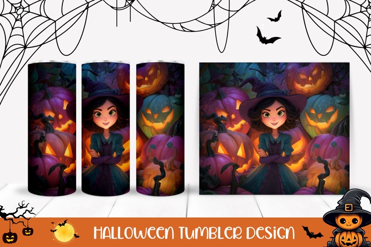 3D Halloween Witch Tumbler, Colorful Pumpkins Tumbler Print