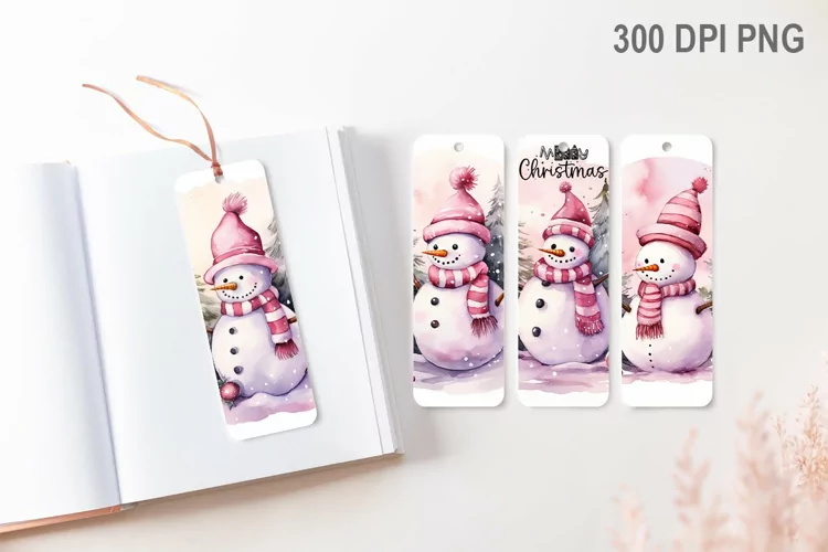 Christmas Pink Snowman Bookmark - Christmas Sublimation