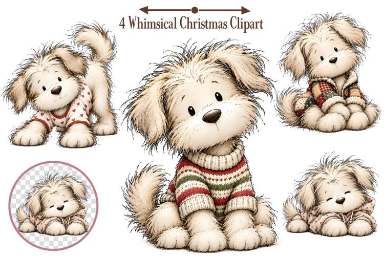 Whimsical Christmas Clipart, Christmas Dog Sublimation example image 1