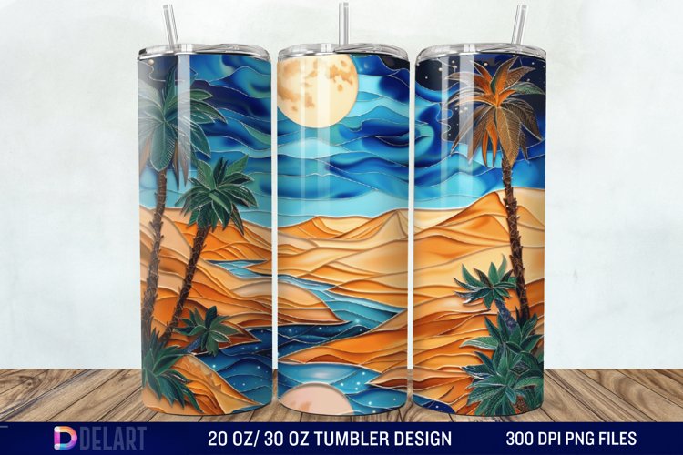 3D Tranquil Desert Oasis Stained Glass Tumbler Wrap example image 1