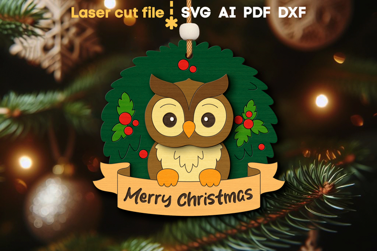 Owl Christmas Ornament SVG laser cut file for Glowforge