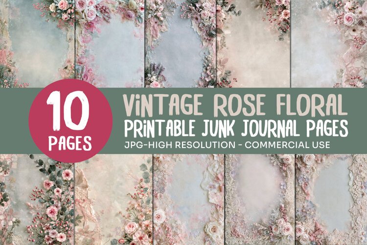 Vintage Rose Floral Junk Journal Pages example image 1