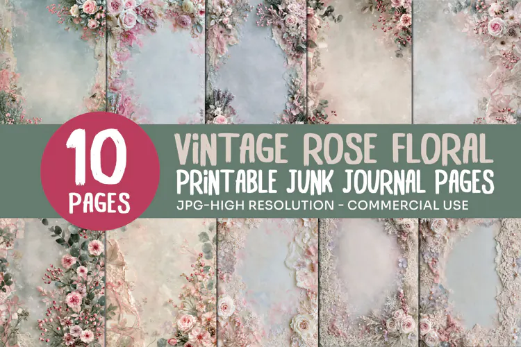 Vintage Rose Floral Junk Journal Pages