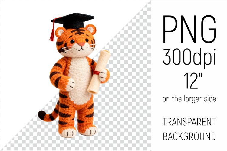Knitted Graduation Tiger | Cute School Animal Clipart