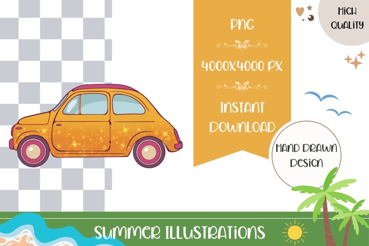 Hand Drawn Summer Car Illustration, Cartoon Car PNG