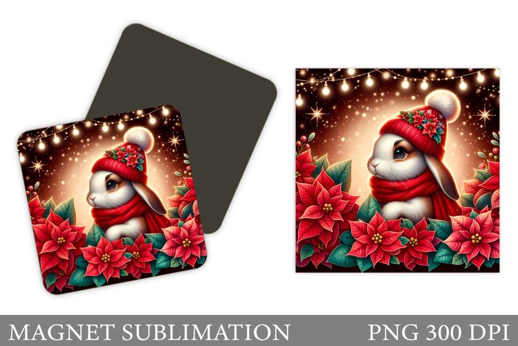 Christmas Bunny Magnet. Christmas Magnet Sublimation example image 1