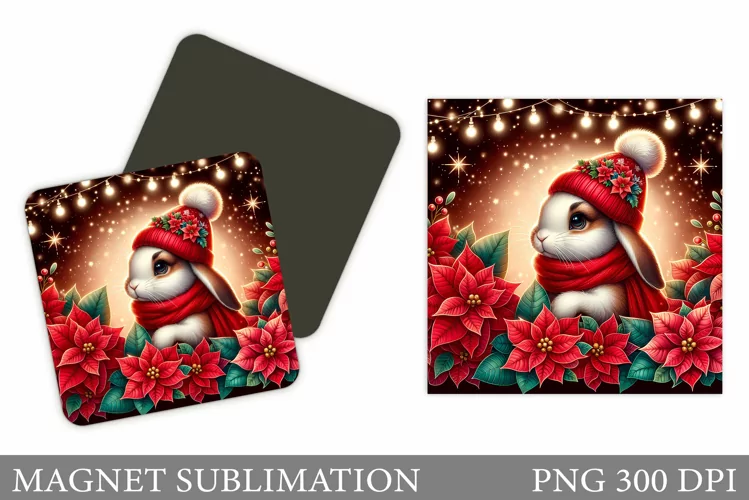 Christmas Bunny Magnet. Christmas Magnet Sublimation
