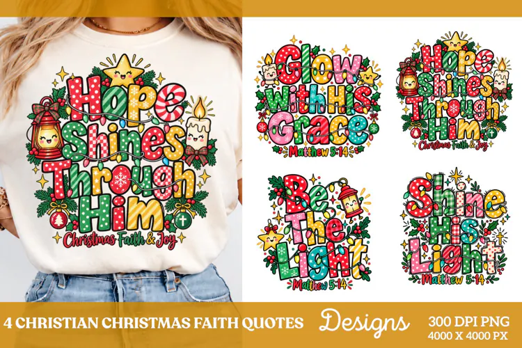 4 Christian Christmas Shirt Designs, 4 Nativity Faith Quote