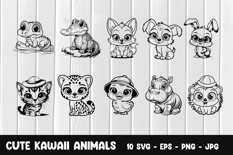 10 cute kawaii animals svg design
