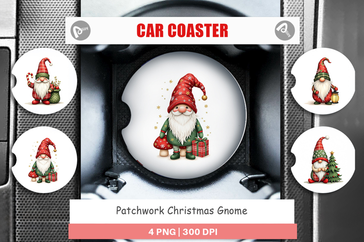 Patchwork Christmas Gnome Car Coaster