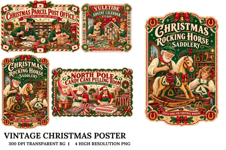Vintage Christmas Poster PNG Retro Holiday Sublimation Craft