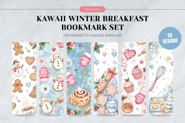 Kawaii Winter Breakfast Bookmark Set,Pastel Christmas Dessert