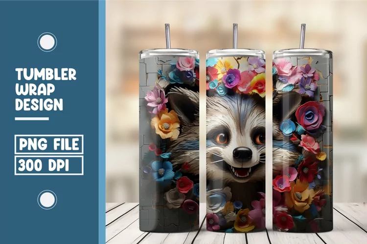 3D Raccoon tumbler warp design