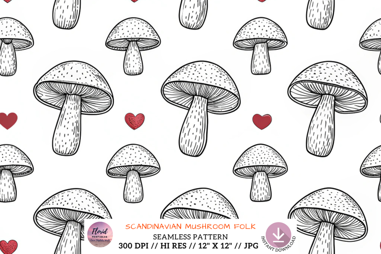 Scandinavian Mushroom Folk Seamless Pattern