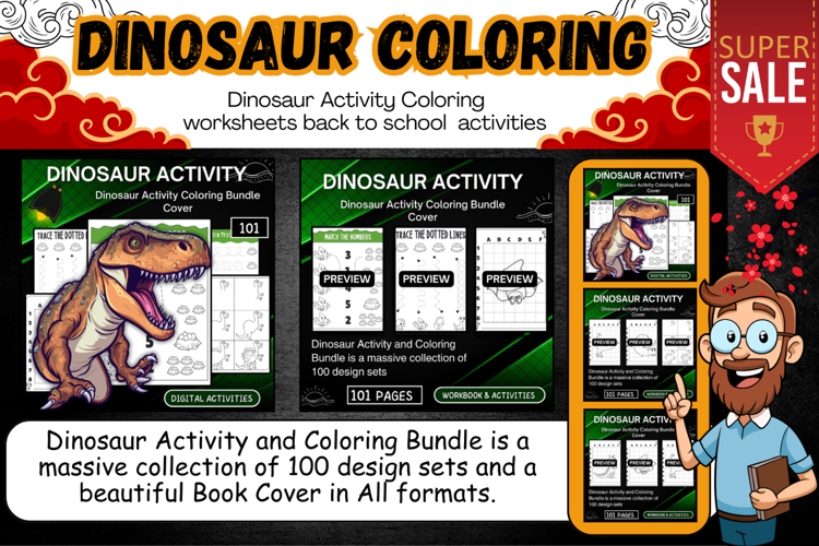 Dinosaur Activity Coloring Bundle Cover Worksheets for kids