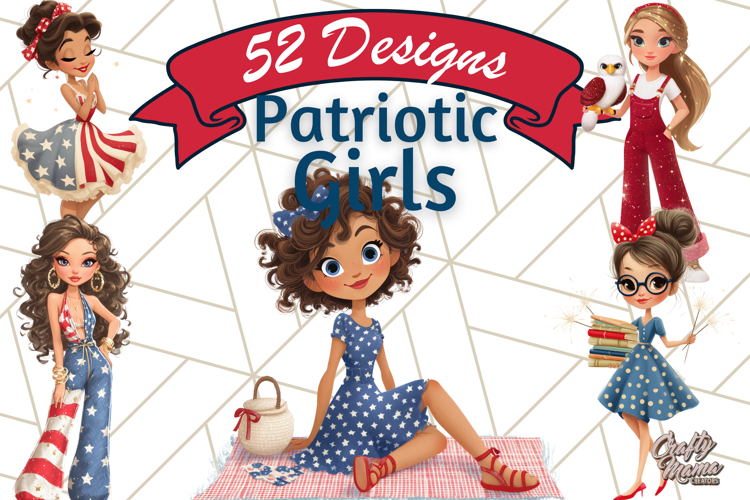 Patriotic Fashion Girl Clipart PNG for 4th of July