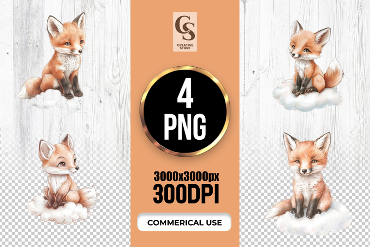 Cute Watercolor Fox Illustration Clipart Sublimation PNG