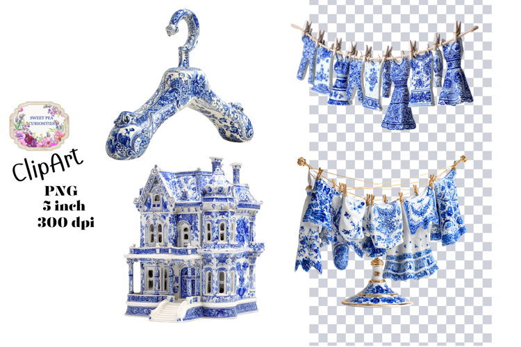 Blue Toile, Ephemera, PNG, Clipart, Junk Journal, flowers