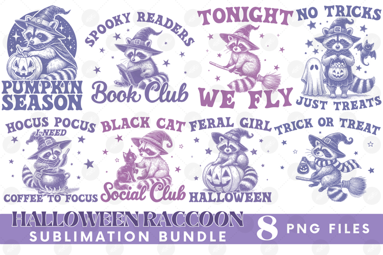 Funny Sarcastic Feral Witch Raccoon Halloween PNG DTF Bundle