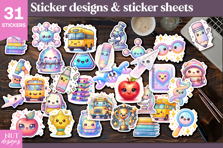 Iridescent School Sticker Bundle Back to school stickers PNG