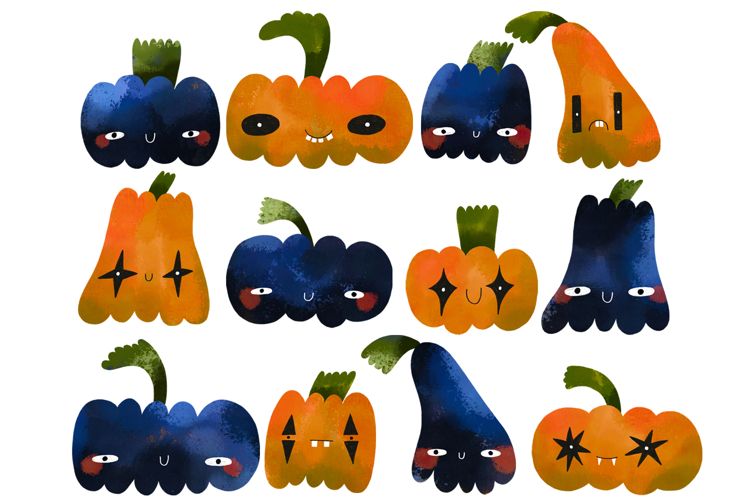 Cartoon Funny Pumpkin Faces Halloween Illustration
