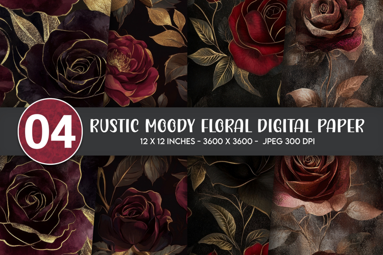 Rustic Moody Floral Digital Paper