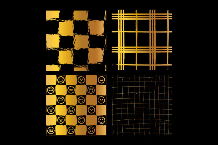 Gold Checkered Grunge Patterns 4 Designs