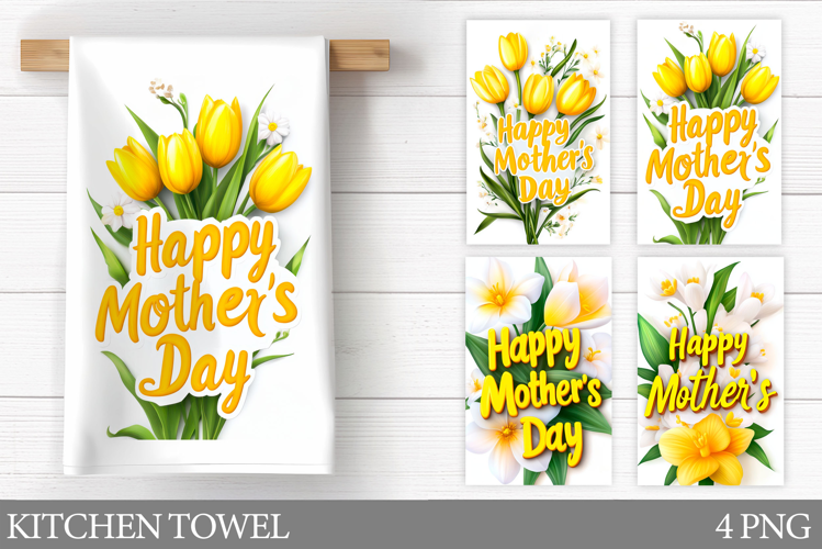 Mother's Day Kitchen Towel. Flowers Kitchen Towel Design