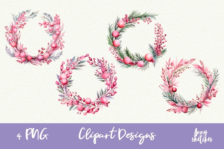 4 Christmas Wreath PNG Pink Coquette Christmas Clipart