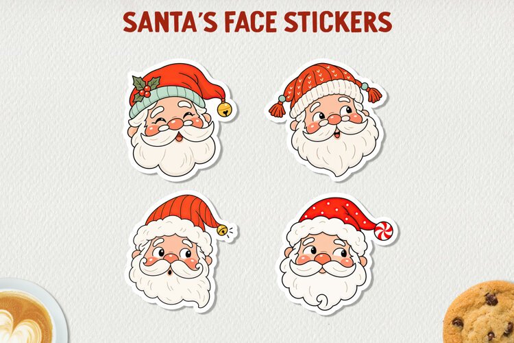 Santa Face Stickers, Cute Christmas Santa Stickers. example image 1