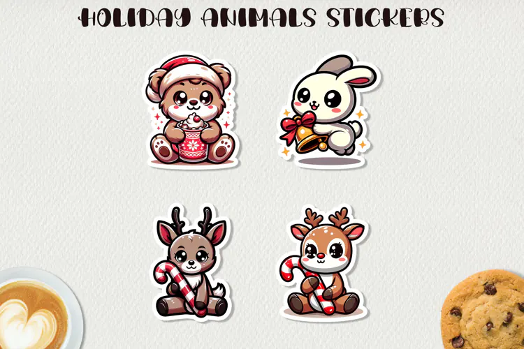 Cute Christmas Animals Stickers Kawaii Holiday Stickers