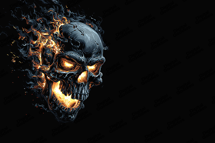 Flaming Skull Illustration Dark Fiery Horror Background