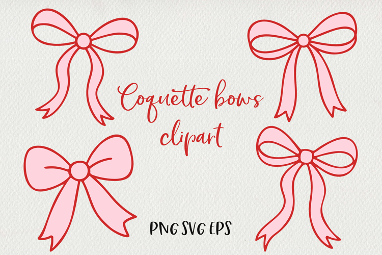 Coquette Bows Clipart | Pink Girly Ribbon Illustrations SVG