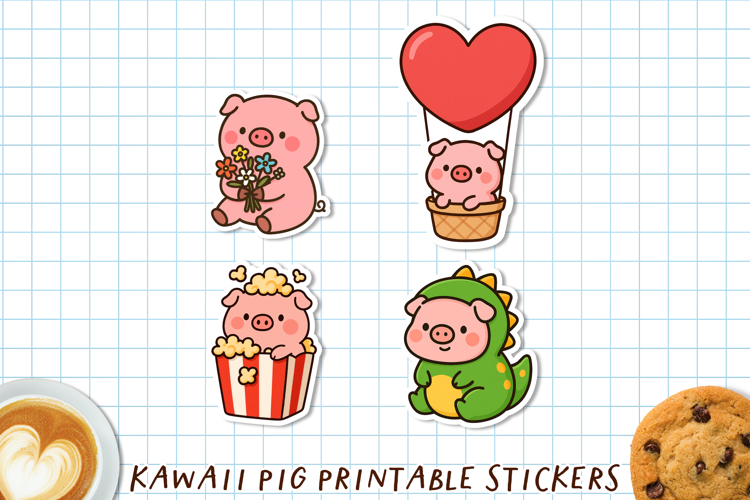 Kawaii Pig Stickers | Cute Cartoon Pigs PNG & Cricut Sheet.