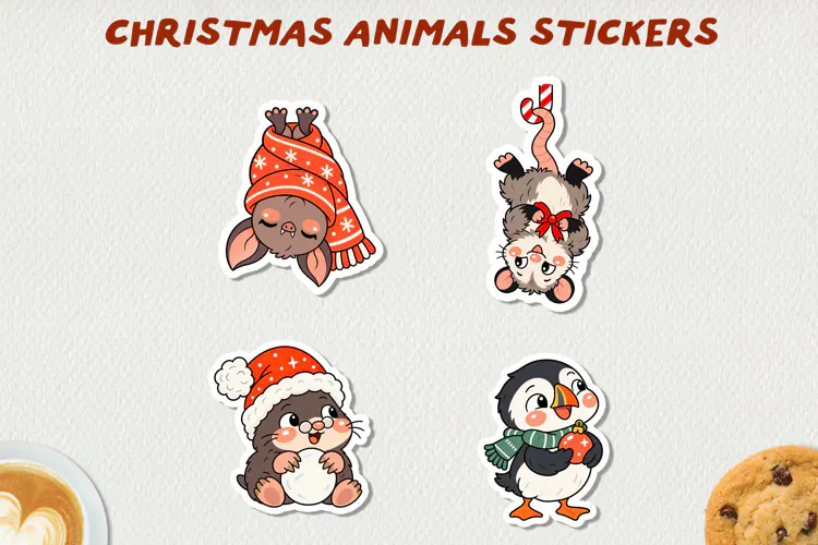 Cute Christmas Animals Printable Stickers.