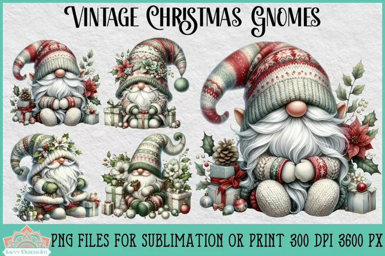 Vintage Christmas Gnomes | Christmas Sublimation Clipart