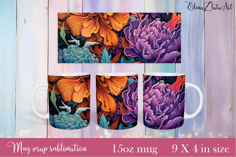 Flowers Mug Sublimation, Floral Design Mug