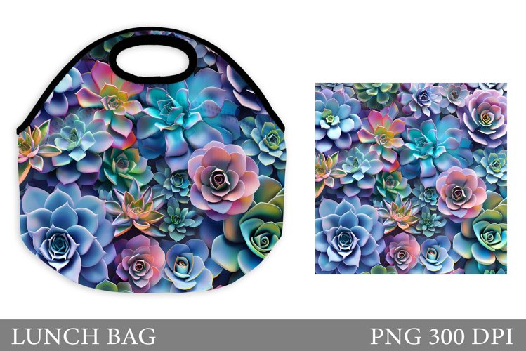 Succulents Lunch Bag. Flowers Lunch Bag Sublimatio