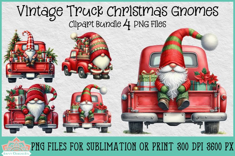Vintage Truck Christmas Gnomes | Christmas Clipart