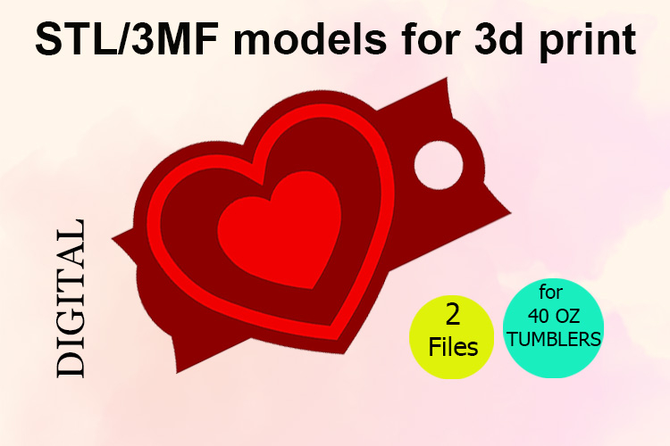 Hearts, 40 OZ Tumbler, STL/3MF files for 3D Printing